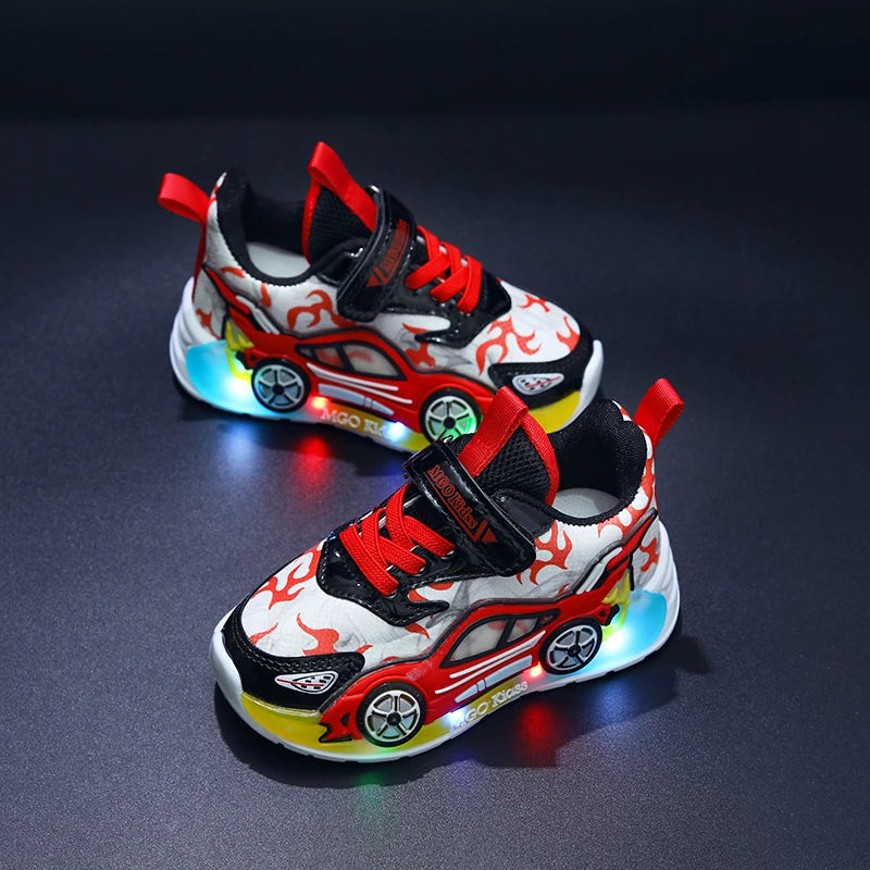 Zapatillas de niño con luces LED en forma de coche
