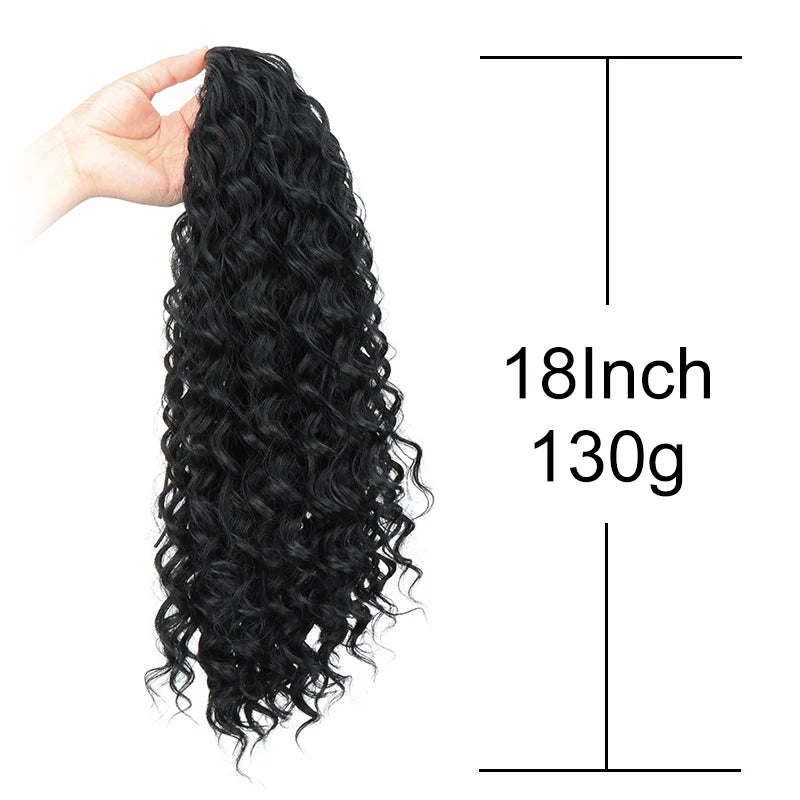 Queue de cheval synthétique de 18 pouces de long, bouclée et frisée, à clipser avec cordon de serrage, extension de cheveux afro noire et marron pour femmes