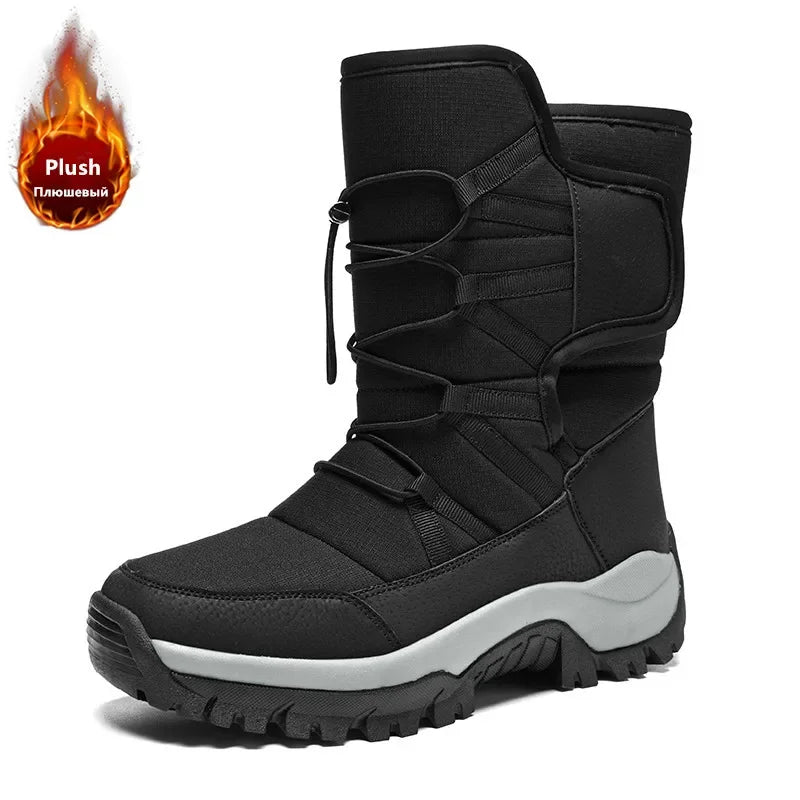 New Winter Women Boots Warm Plush Mid-Calf Women's Snow Boots Lace-up Outdoor Waterproof Hiking Boots Chaussures Femme Size 42