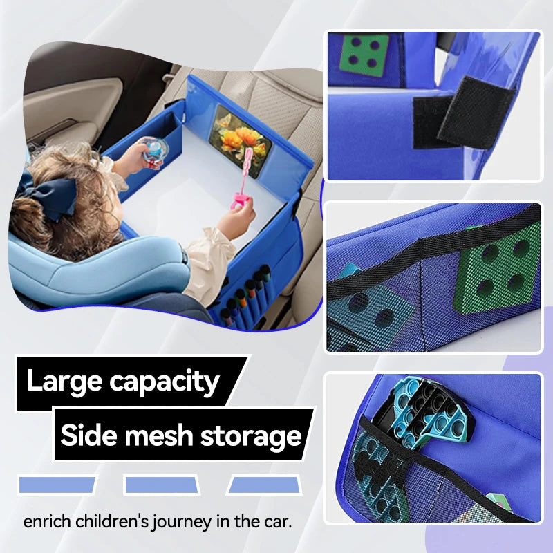 Plateau de voyage pour enfants pour voiture, rangement de jouets pour enfants, planche à dessin, plateau de sécurité, porte-boissons, activités de voyage en voiture