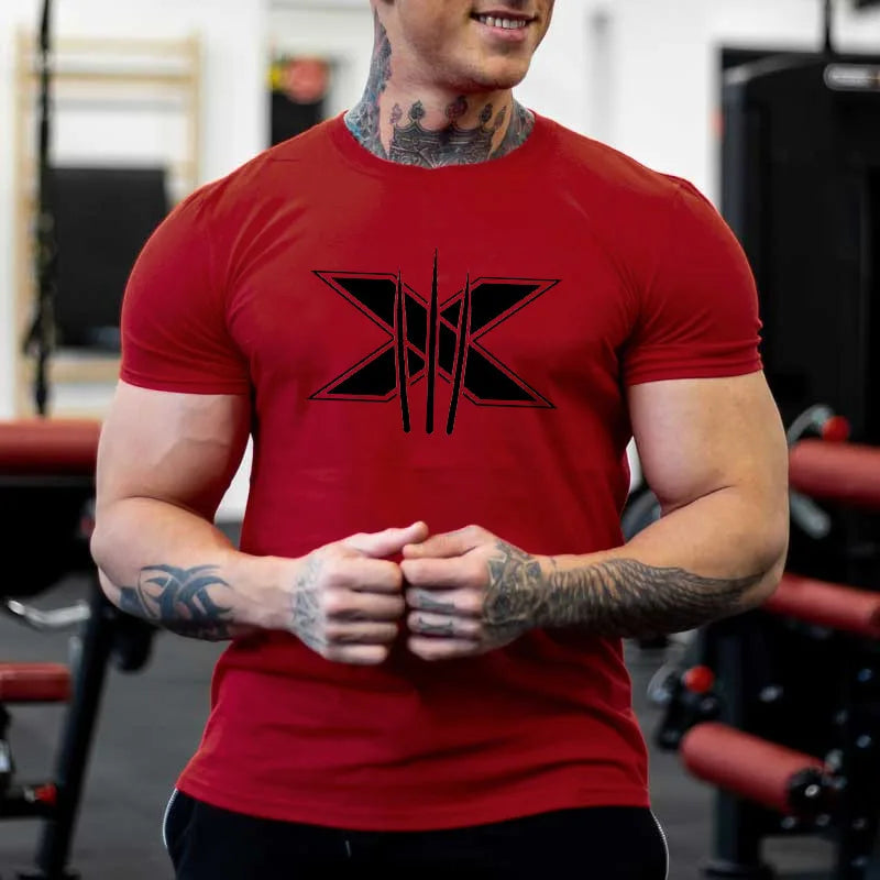 Ropa de gimnasio para hombre, camiseta de manga corta de algodón deportivo, para correr, entrenamiento, ajustada, estampada, sudadera, camisetas casuales