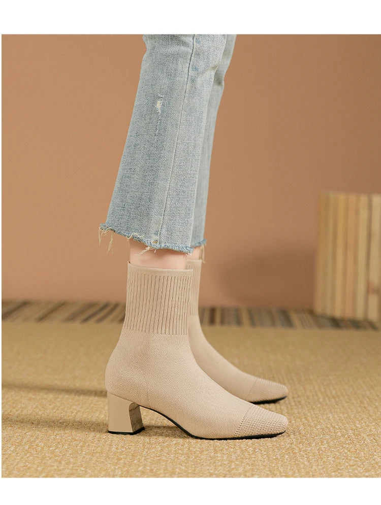 Botas de mujer, nueva moda, punta fina, tejido suave, informales, cómodas (altura del tacón 4.5 cm)