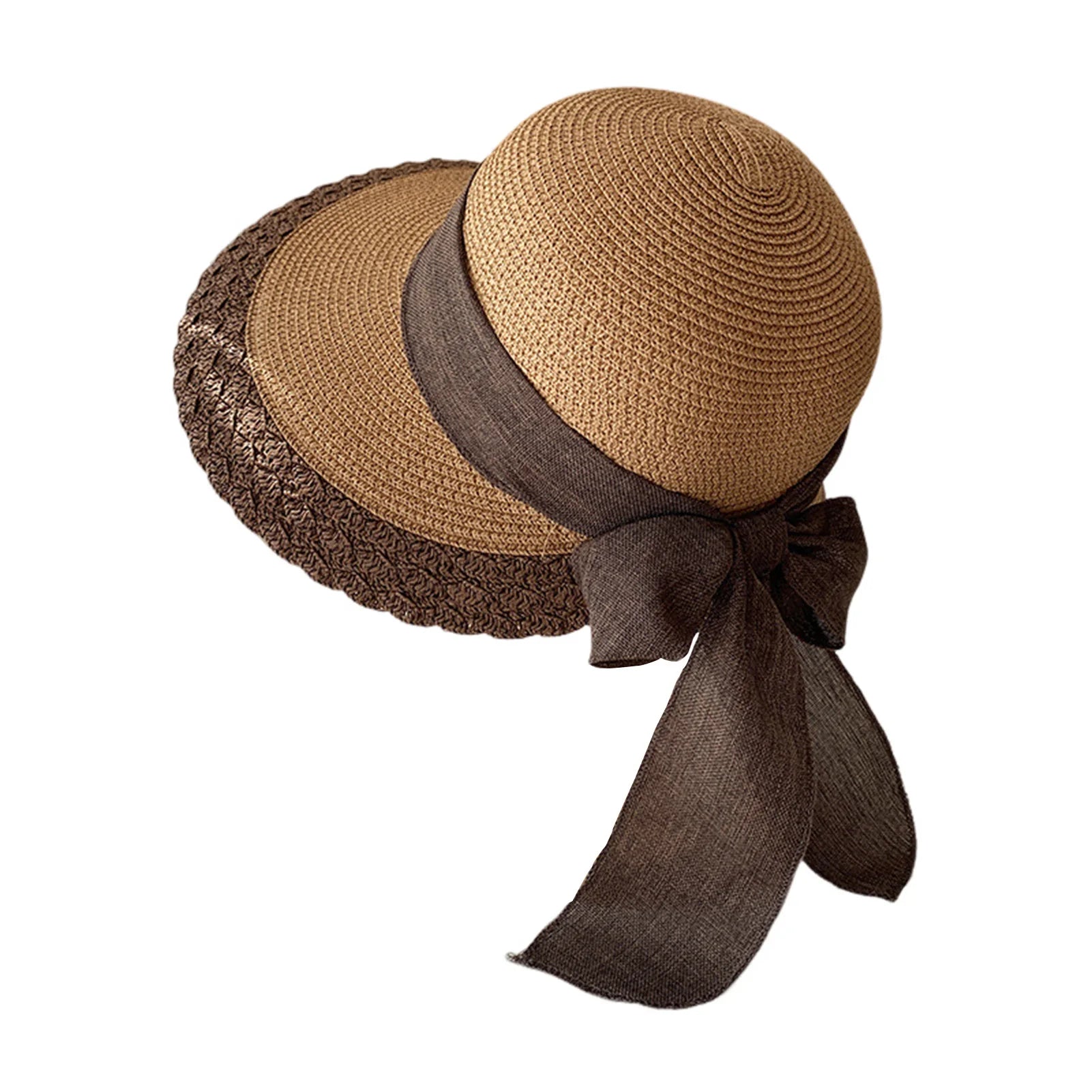 Sombreros de paja de ala ancha para mujer, diseño de borde de encaje, gorras de playa con lazo para deportes al aire libre, senderismo y viajes