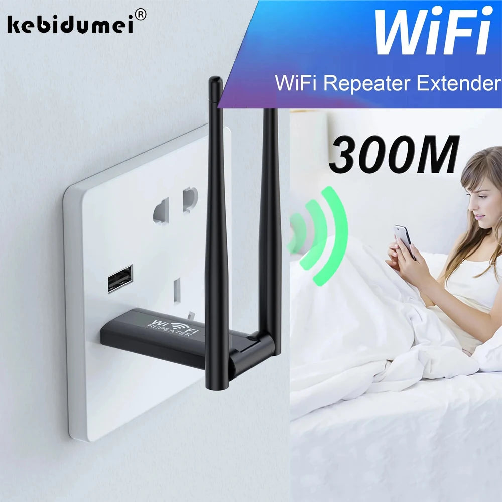 300Mbps Wireless USB WiFi Repeater Extender WiFi Signal Amplifier Booster Long Range Wi-Fi Router Home Network Card Extension