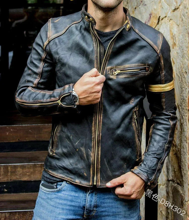 Ropa de cuero casual de hombre europea y americana, chaquetas de motorista con cuello alto para jóvenes a la moda con estilos únicos. S-5XL