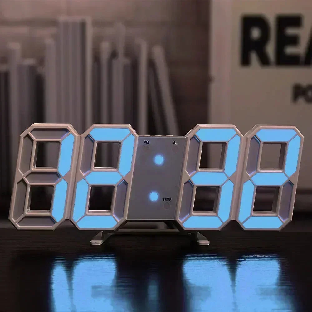 Reloj digital de pared, decoración para dormitorio, relojes electrónicos ajustables, relojes 3D LED para decoración del hogar, reloj con modo nocturno que brilla.