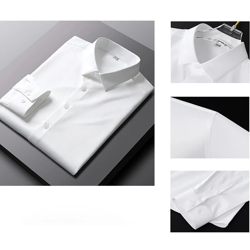 Camisa de manga larga de color liso para hombre, informal y a la moda, que no necesita planchado y es resistente a las arrugas, top de negocios