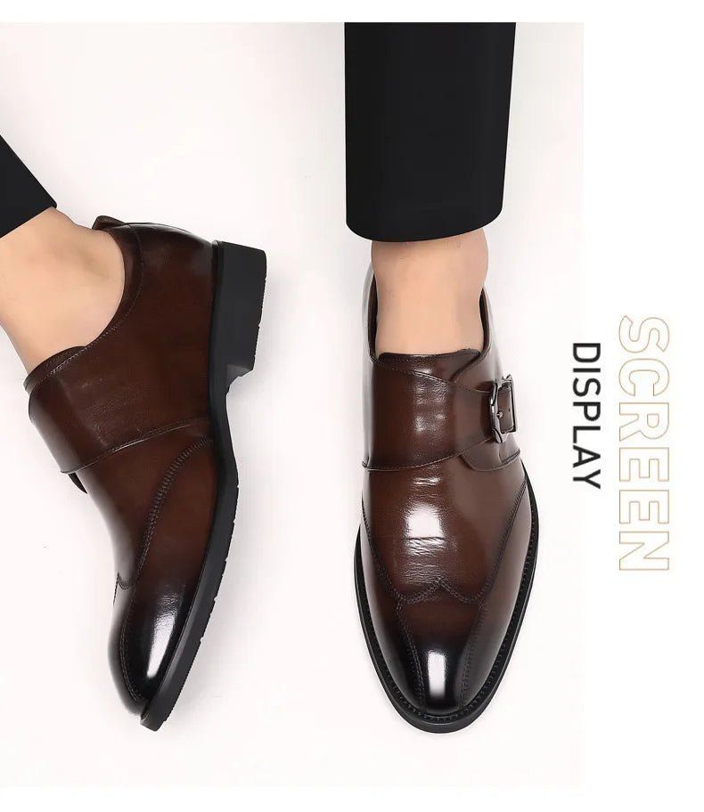 Zapatos de vestir de negocios para hombre con cierre, zapatos de cuero formales para hombre, calzado Oxford, mocasines Oxford de cuero de alta calidad para hombre