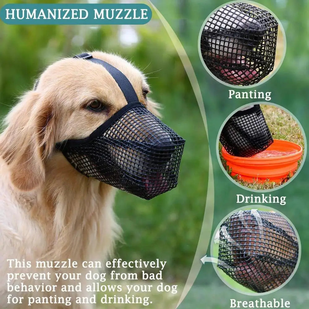 Bozales para perros, ajustables y transpirables, cubrebocas para perros, antiladridos, antimordeduras, de malla, para perros de hocico largo