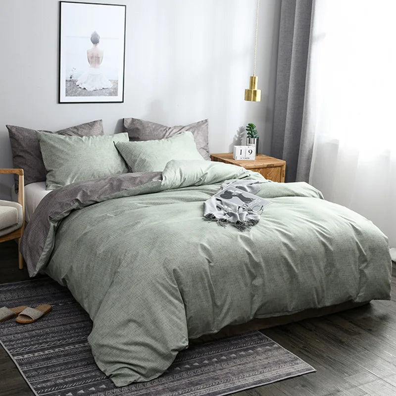 2/3-delers sett mykt sengetøy dynetrekk grønt/blått lett dynetrekk med glidelås, putetrekk med konvolutt