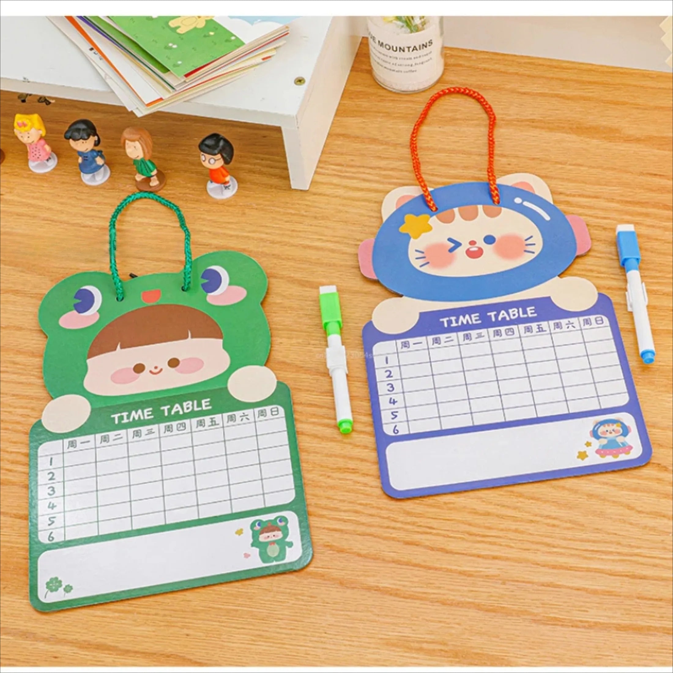 Pizarra de cartón de doble cara con dibujos animados y rotulador, borrable, para niños, con diseño de animales