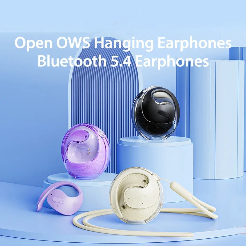 Waterproof wireless earphones with lanyard OWS earphones Bluetooth 5.4 ear hook sports