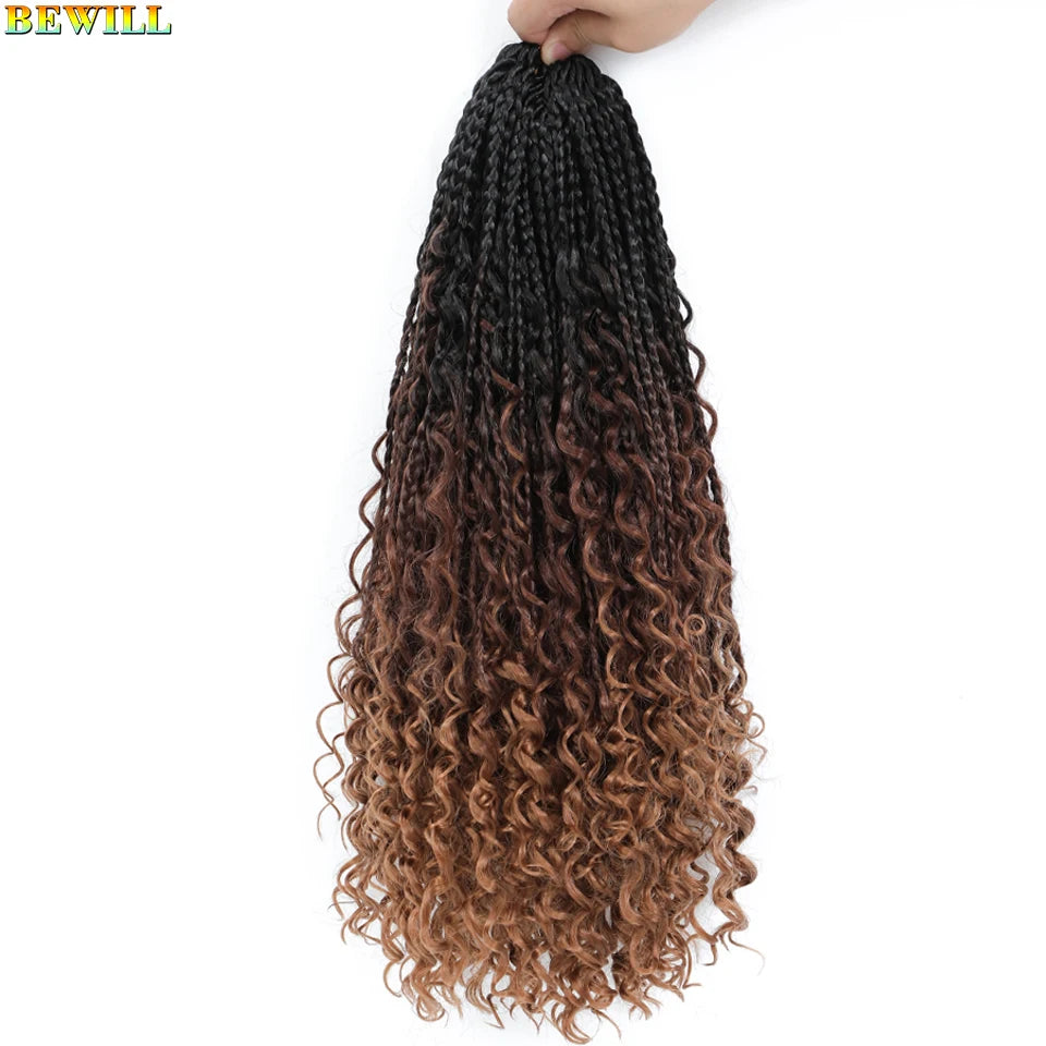 18" Long Boho Braids Extensions Goddess Box Braids Crochet Hair Black Purple Pink Synthetic Braiding Hair Bohemian Hippie Braids