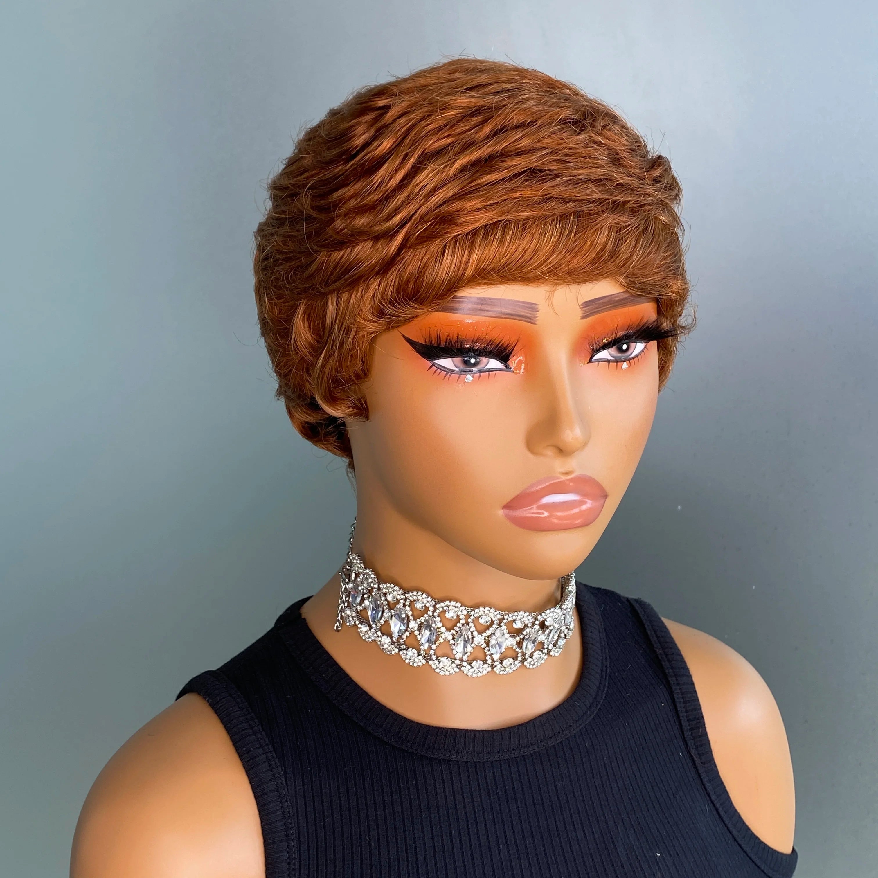 Pelucas Pixie Negras Rizadas Cortas para Mujer, Hechas a Máquina, Onduladas Naturales, Corte Pixie Negro, Precio Asequible, Pelucas para Uso Diario