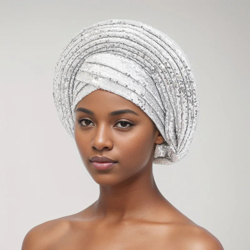 Sequin Auto Gele Headtie – Sparkle with African Royal Elegance