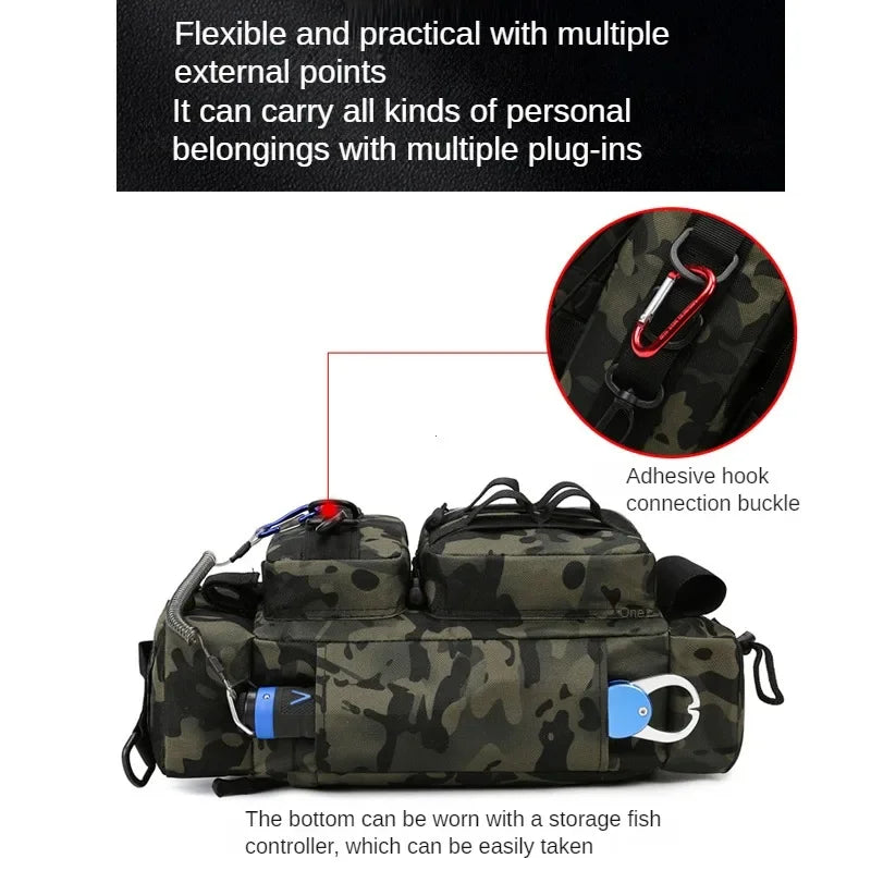 Fishing Tackle Backpack Lure Box Gear Storage Bag Fanny Pack for Men Fly Fishing Backpack with Rod Holder Sling Shoulder Bag