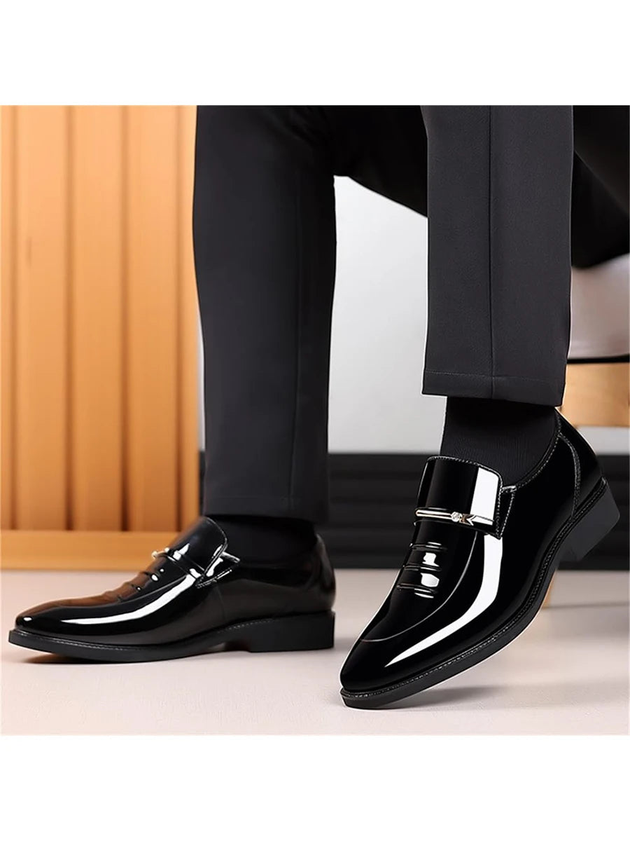 Zapatos de vestir para hombre, formales, de negocios, estilo Oxford, charol de alto brillo, mocasines sin cordones, cómodos, casuales, náuticos para conducir, para hombres