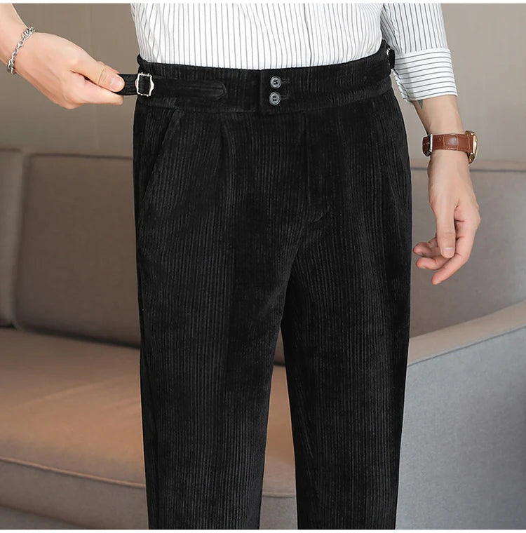 Nuevo pantalón informal de cintura alta de felpilla napolitana de lujo ligero para hombres, pantalón de vestir para hombres de ajuste delgado con sensación premium, pantalón
