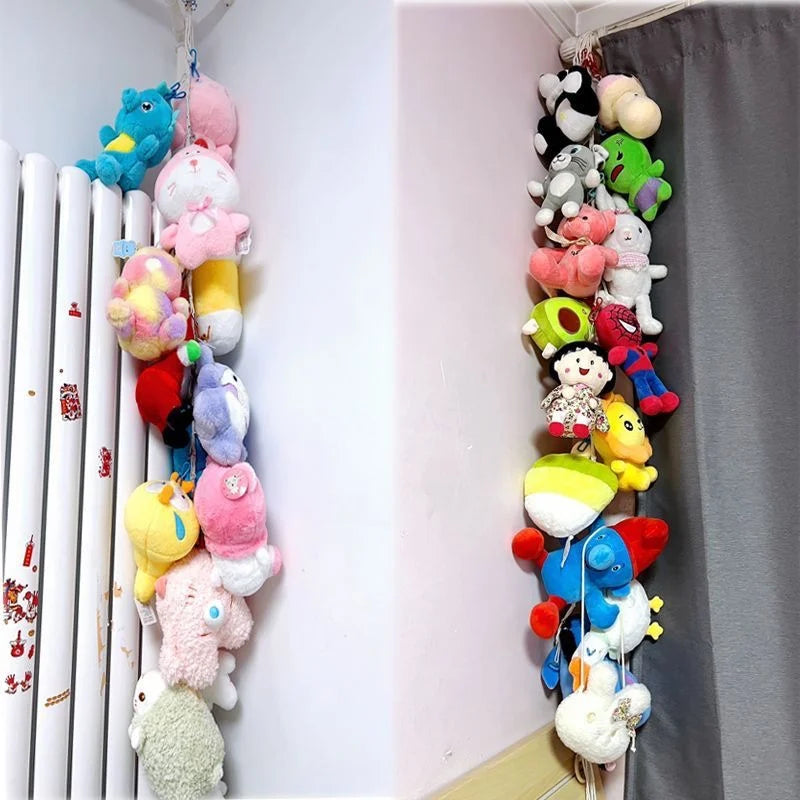 Expositor de juguetes de peluche con 20 clips, cadena de almacenamiento de macramé bohemio para colgar en la pared para decoración de dormitorio, guardería, sala de juegos
