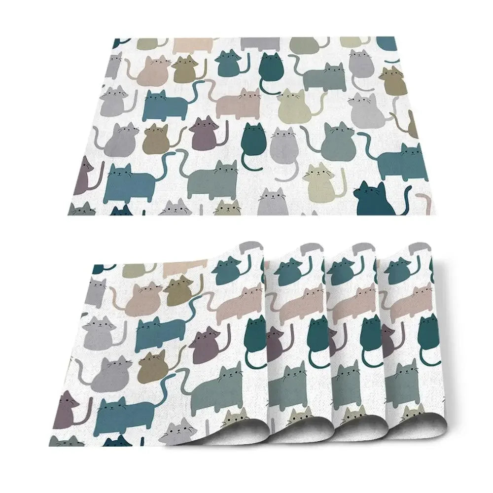 Individuales para mesa de comedor con diseño de gato, animal, lindo, blanco y negro, para mascotas, para cocina, bar, posavasos