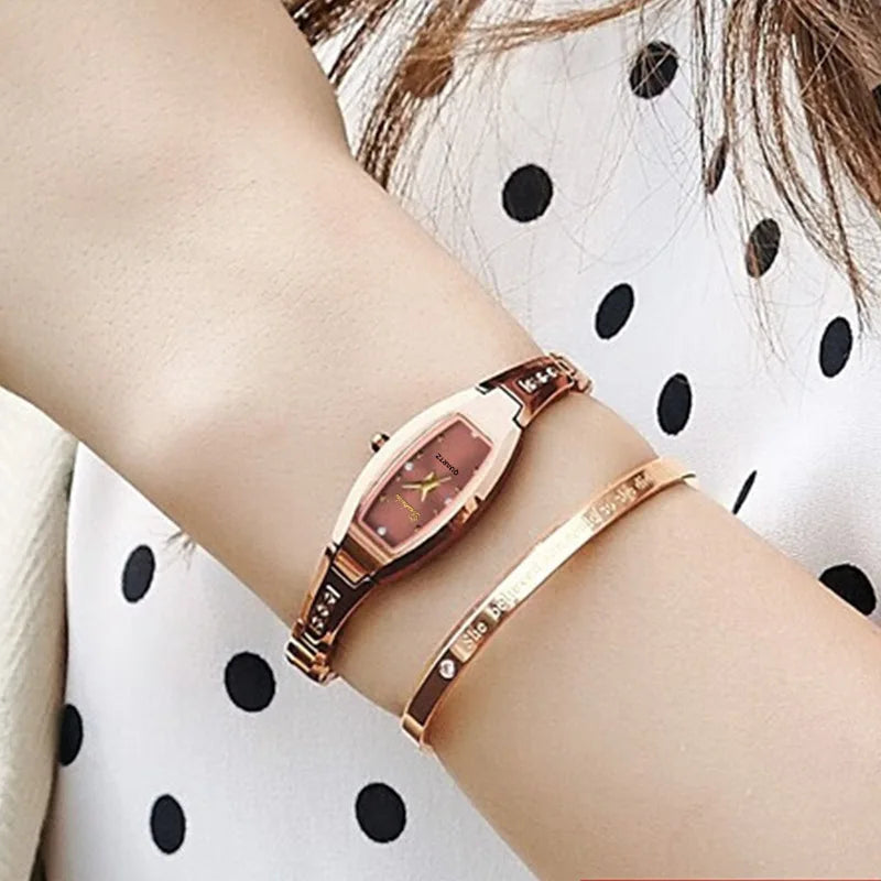 Pequeños Relojes de Pulsera Dorados Retro para Mujer Relojes de Pulsera Vintage con Brazalete de Acero Relojes de Pulsera de Cuarzo Negros Reloj Mujer