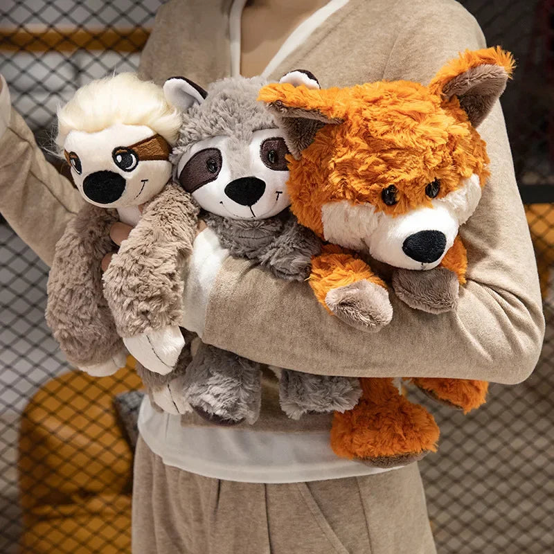 Animales de peluche Kawaii, mapache de peluche, zorro encantador, lindo perezoso suave, almohada para niñas, niños, bebés, regalo de cumpleaños