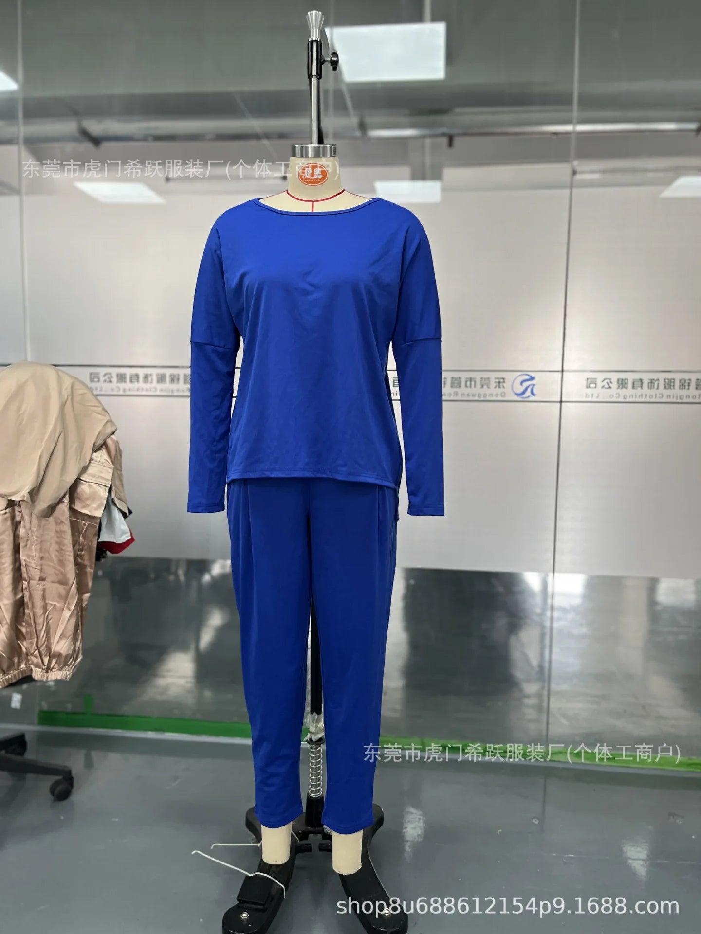 Conjuntos de dos piezas de pantalón para mujer, tops lisos de manga larga, cuello redondo, casual, pantalones largos de cintura media, bolsillos, elegante regular