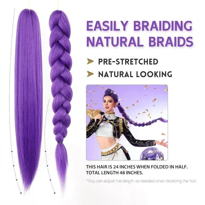 New 1Piece DIY 26inch Cosplay Wig KPOP Rumi Long Purple Braided Dress Up Accessories Ponytail Braid Heat Resistant Synthetic Wig