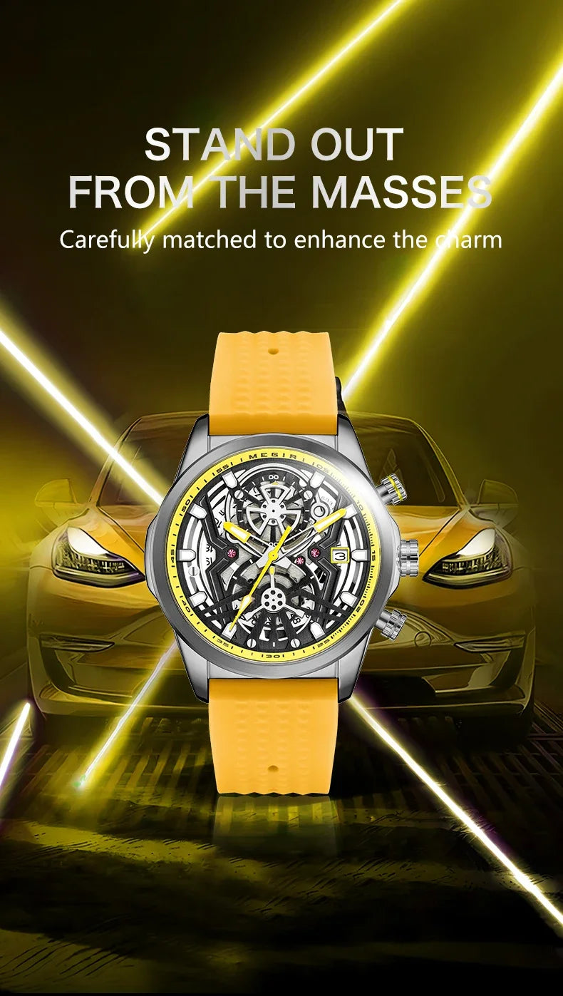 Relojes cronógrafo deportivos para hombre, marca de lujo superior, MEGIR, cuarzo, impermeable, a la moda, reloj de pulsera para hombre con fecha automática y manecillas luminosas