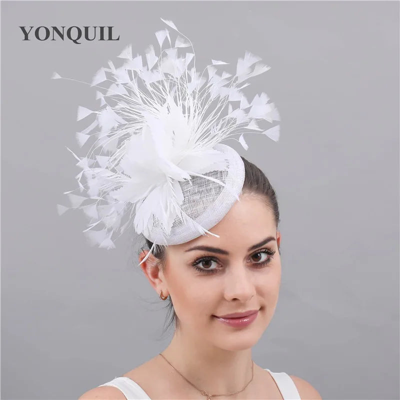 Fashion Feathers Hats Sinamay Fascinators Chapeau Elegant Women Hair Fedora Accessory Ladies Party Tea Race Headwear With Clips