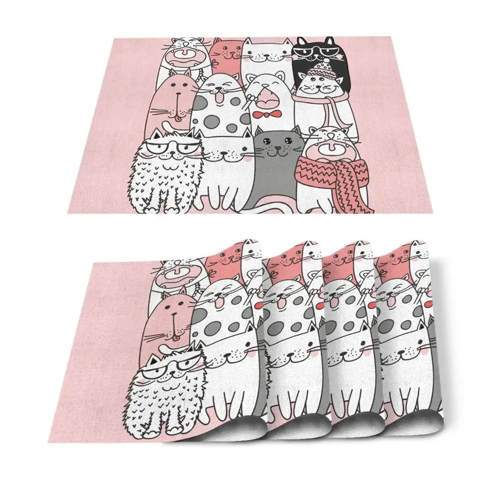 Individuales para mesa de comedor con diseño de gato, animal, lindo, blanco y negro, para mascotas, para cocina, bar, posavasos