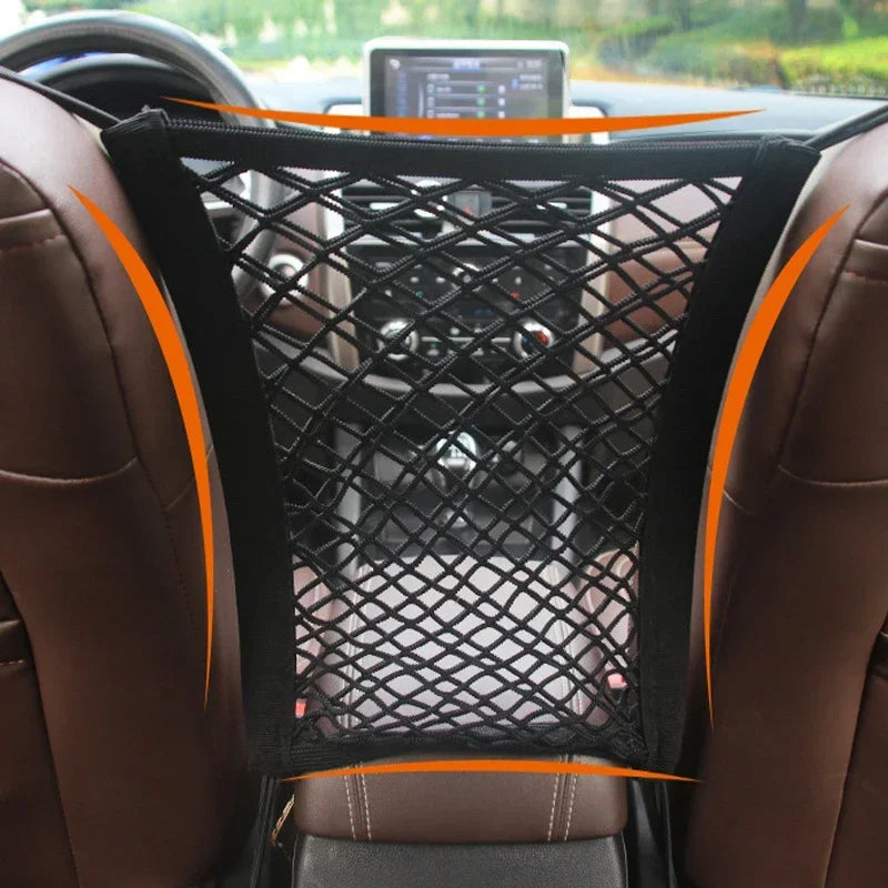 Bolsa de red para almacenamiento en el coche entre asientos, organizador de red de malla elástica, barrera para perros, accesorios de interior de coche