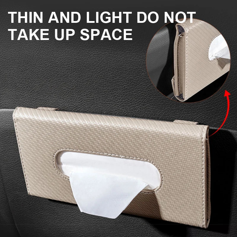 SEAMETAL Parasol de coche con dispensador de pañuelos, caja de pañuelos universal para interior de coche, bolsa de almacenamiento de toallas de papel de fibra de carbono, cajas de pañuelos para parasol