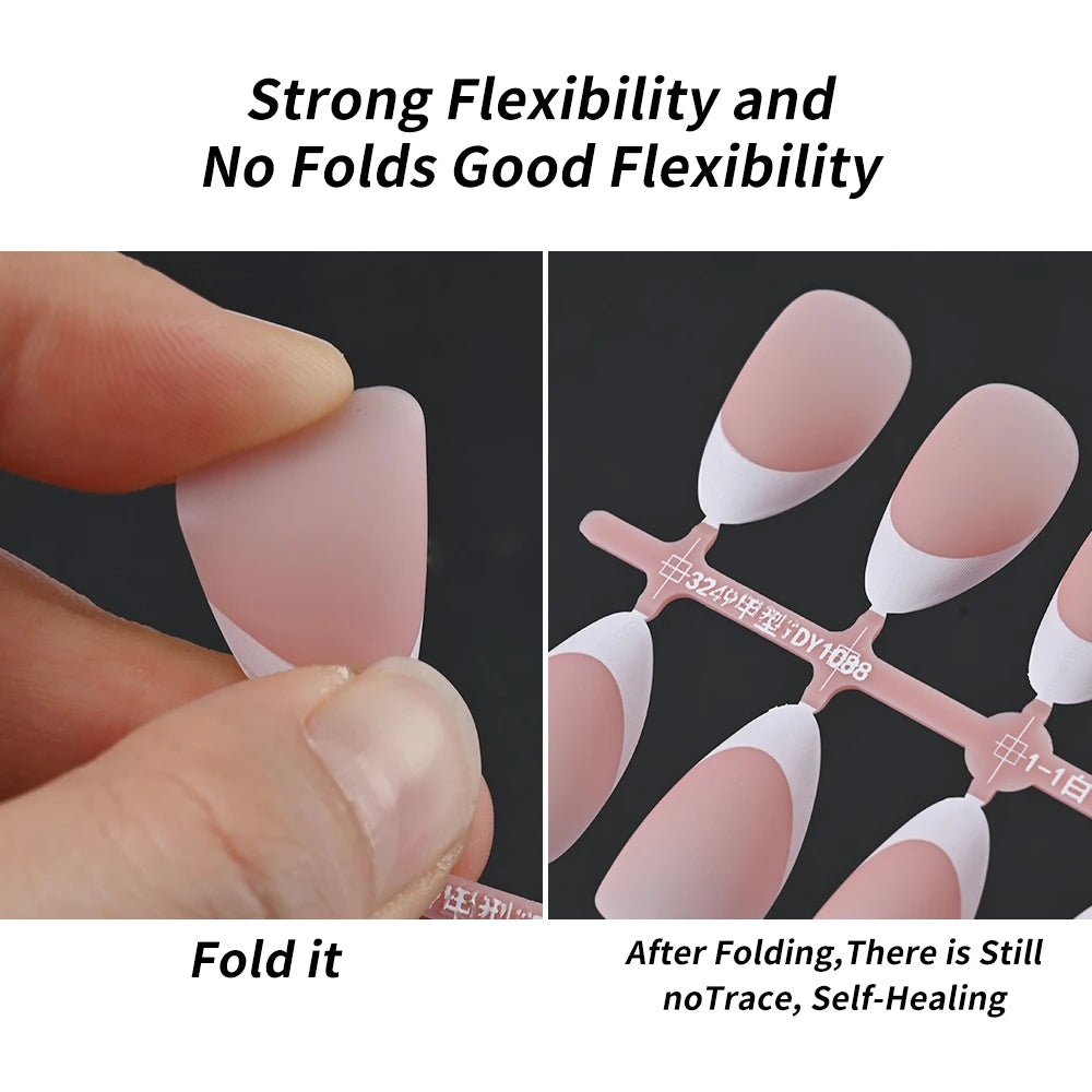 150/100/24Pcs Pink Matte French Press On Nail Tips Soft Full Cover Fake Nails Oval Almond False Nails Natural Extension Manicure