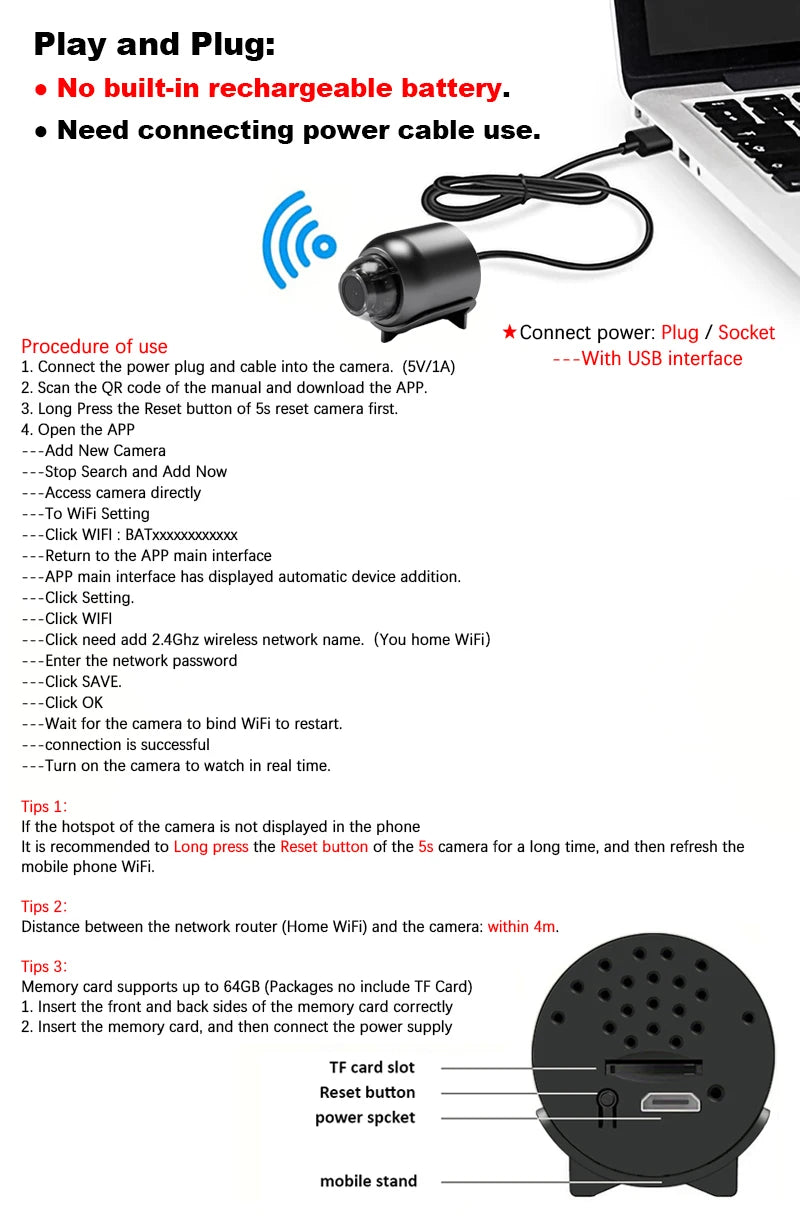 Cámara de seguridad IP interior WiFi de 1080P HD con visión nocturna IR y grabadora de vídeo, monitor remoto antirrobo, cámara usb