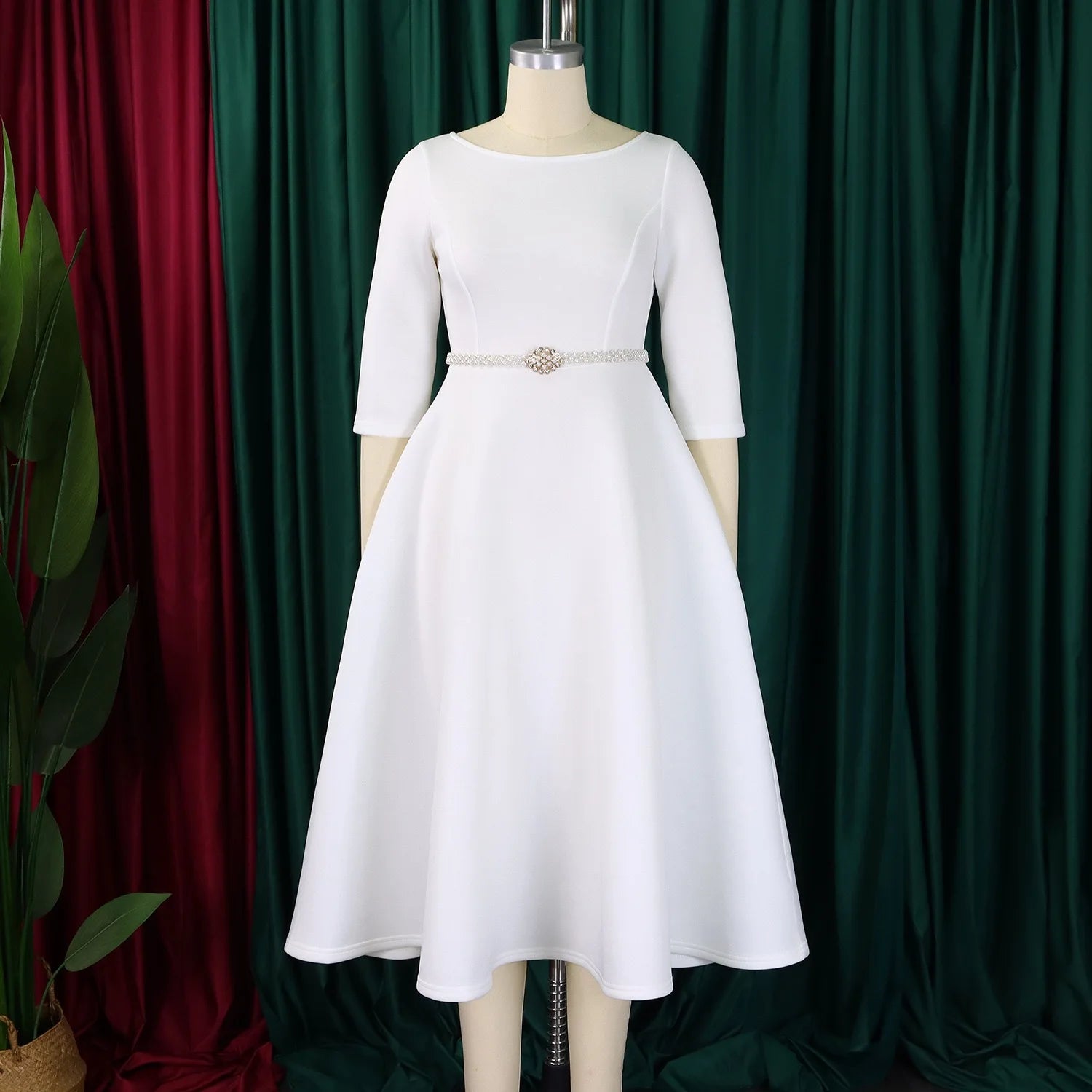 Vestidos de lujo para mujer, cuello redondo, manga larga, con cinturón en la cintura, cintura alta, plisados, línea A, hasta el tobillo, elegantes vestidos de cumpleaños para mujer