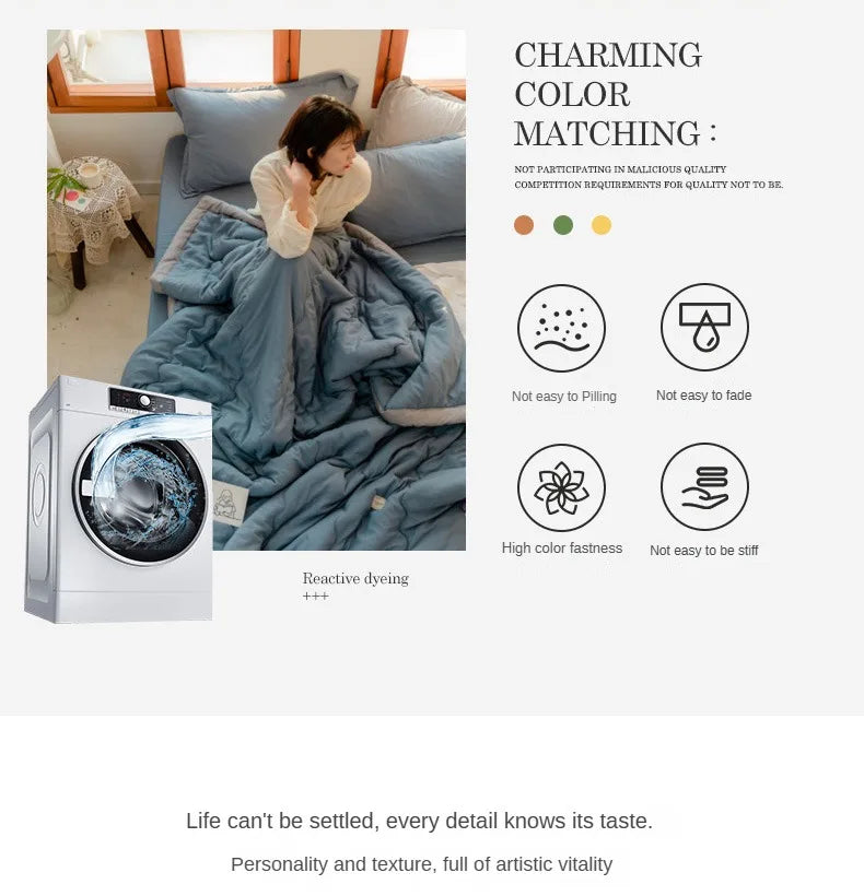 Nouvelle couette d'été matelassée en coton polyester japonais douce pour la peau, lavable, légère, style luxueux, couleur unie, légère