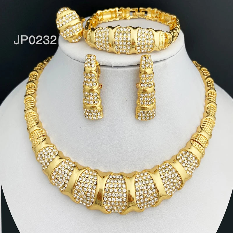 Juego de joyas de Dubái para mujer chapado en oro de 18 quilates, lujoso conjunto de collar, pendientes, pulsera y anillo, joyería para fiesta de boda, tendencia