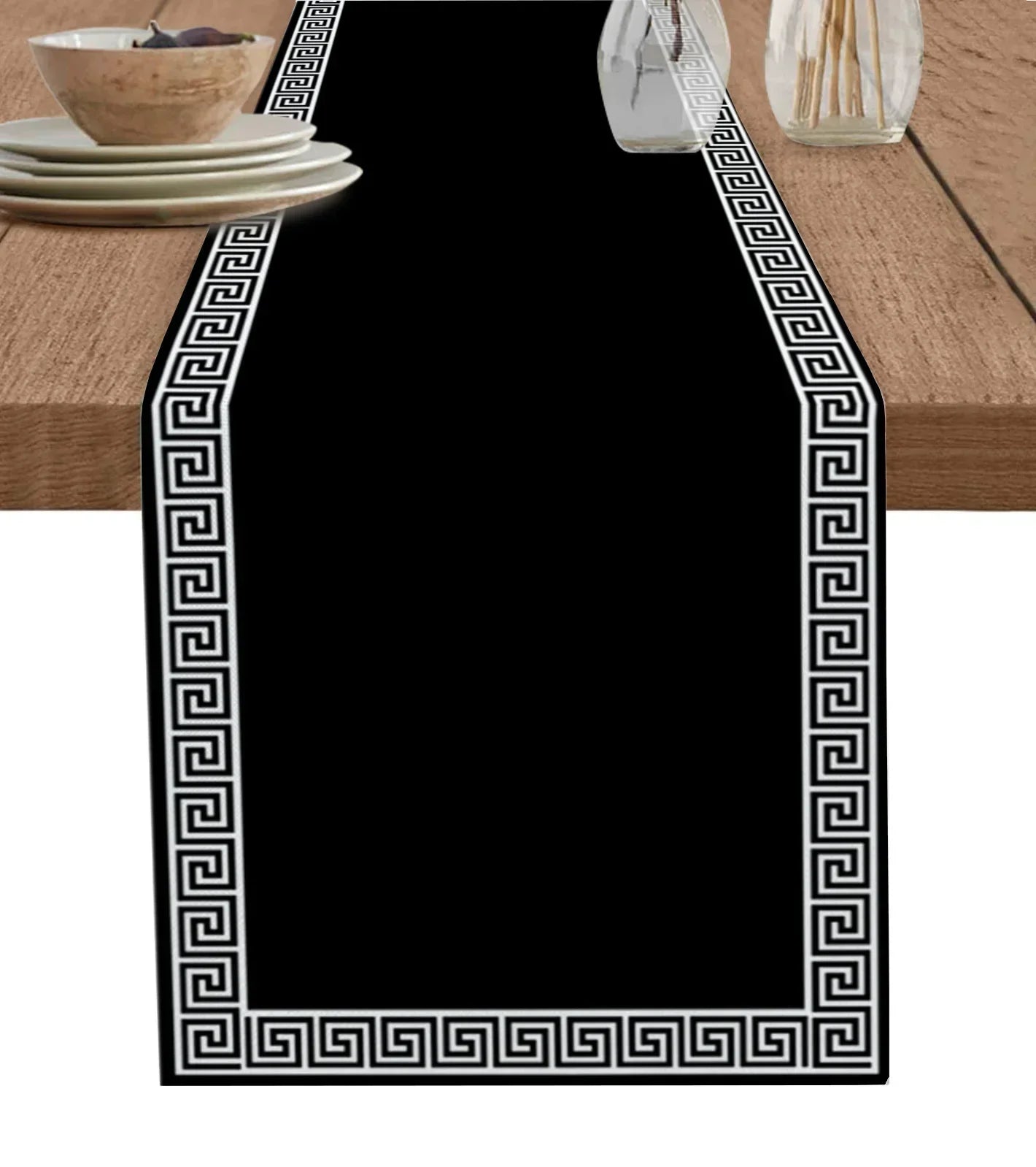 Camino de mesa con diseño geométrico retro negro para decoración de restaurante, camino de mesa para bodas y fiestas, accesorios de mesa