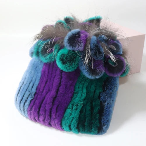 Hot Sale Russia Winter Quality Real Fur Hat Natural Warm Rex Rabbit Fur Cap Lady Warm Knitted 100% Genuine Rex Rabbit Fur Hats