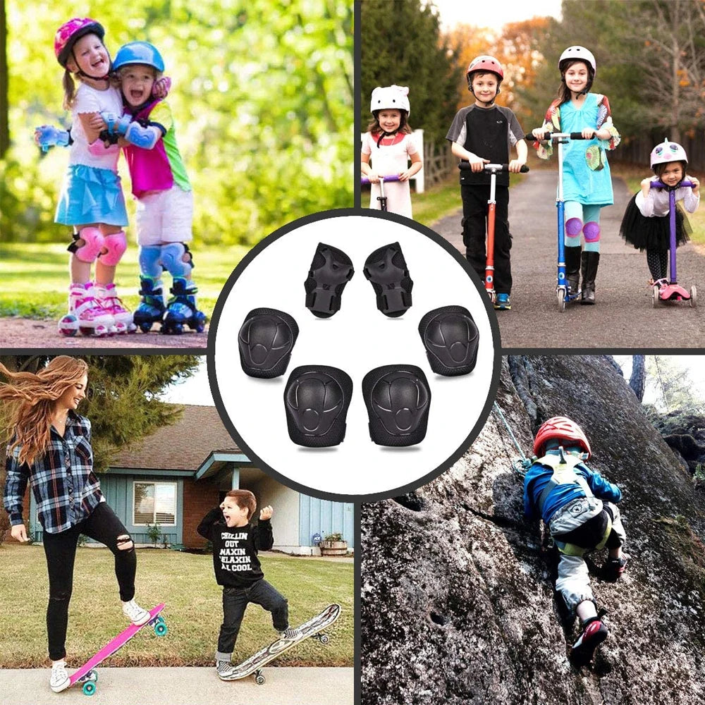 Juego de 6 piezas de equipo de protección infantil, rodilleras para niños pequeños de 3 a 14 años, rodilleras y coderas con protectores de muñeca 3 en 1 para patinaje y ciclismo