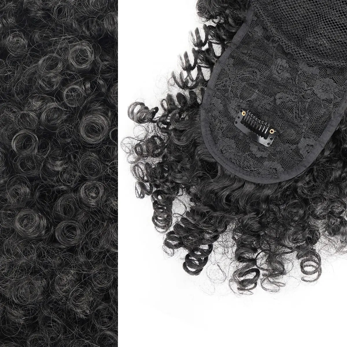 Synthetic Afro Puff Hair Bun Extensions Drawstring Ponytail With Bangs Short Kinky Curly Pineapple Clip in on Wrap Updo Ponytail