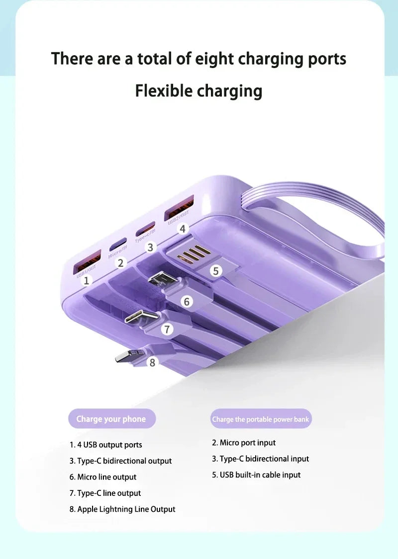 Bærbar powerbank 50000mAh 120W superrask lading mobil eksternt batteri med fire kabler lader egnet for iPhone Xiaomi