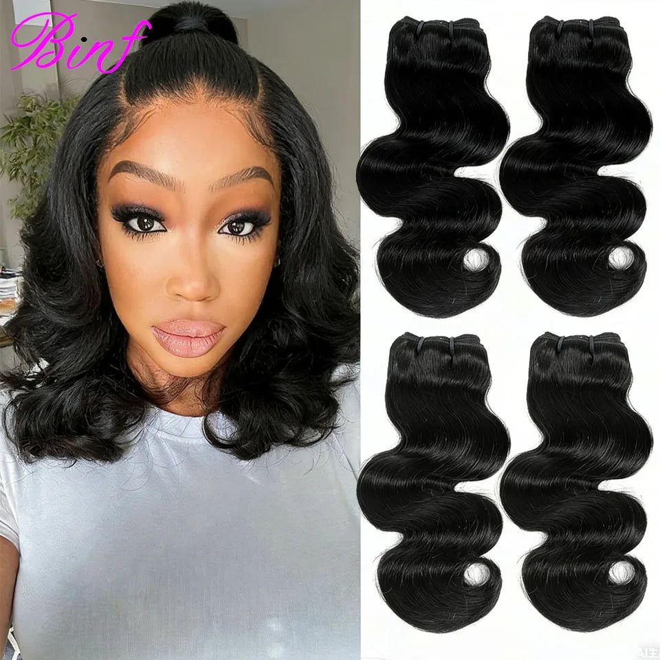 Short Body Wave Bundles Human Hair 8-20 Inch Unprocessed Brazilian Virgin Hair 2/3/4 Packs to Make a Bob Wig Natural Color