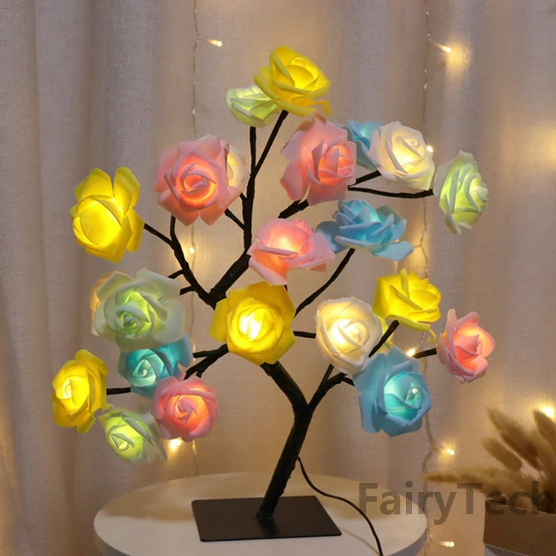 LED-rosenblomstbordlampe USB-juletrelys nattlys hjem fest bryllup soverom dekorasjon morsdagsgave