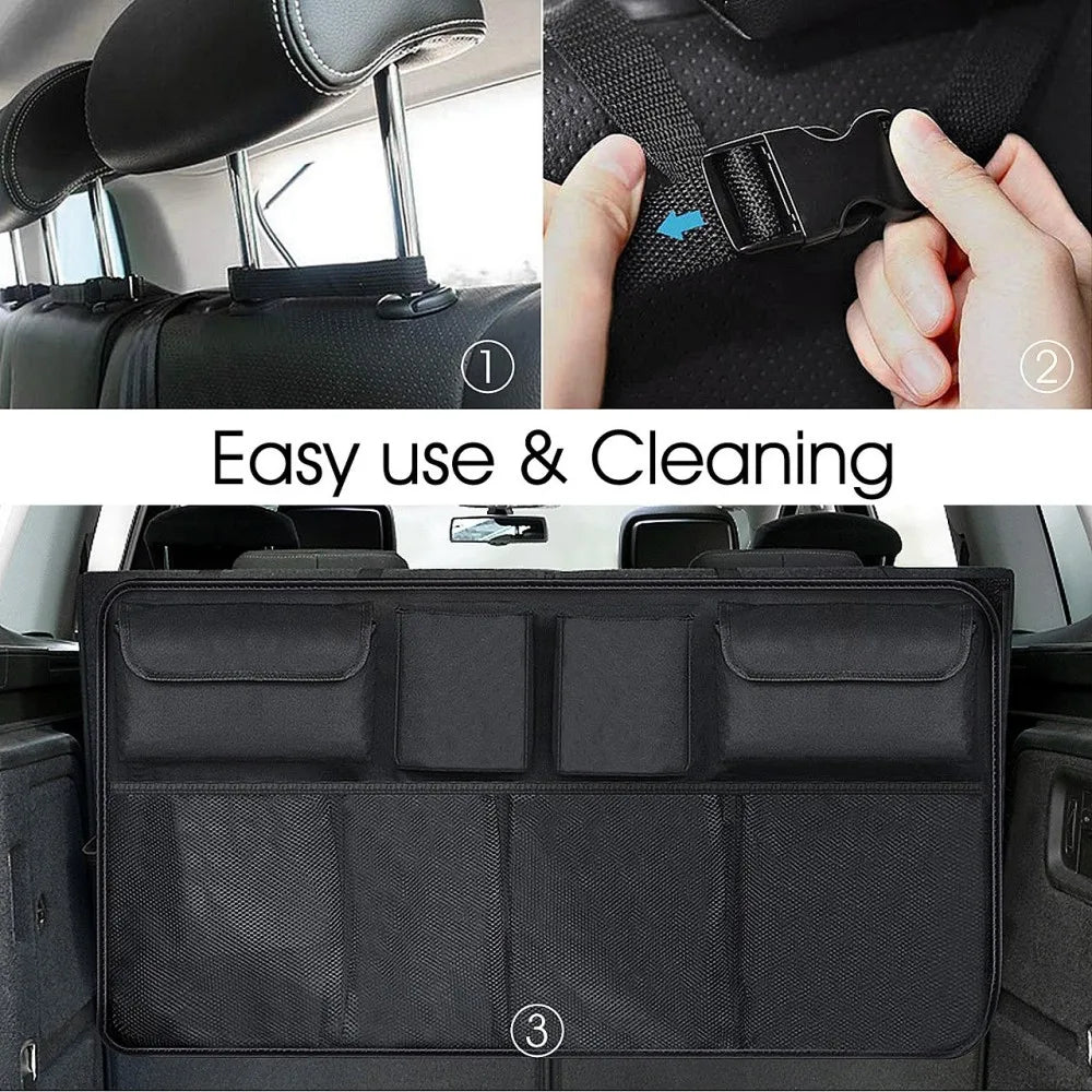 Organizador universal de maletero de coche, red de almacenamiento ajustable para el asiento trasero, organizadores colgantes de alta capacidad para Jeeps, SUV y furgonetas.