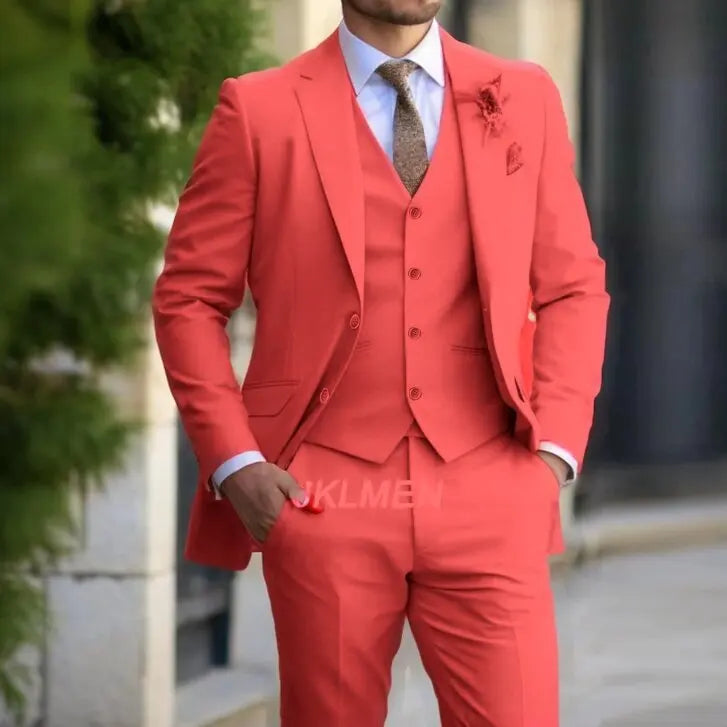 Traje Clásico para Hombre 3 Piezas de Moda Ajustado Blazer Chaleco Pantalones Conjunto Esmoquin Formal de Negocios para Boda Ropa Casual