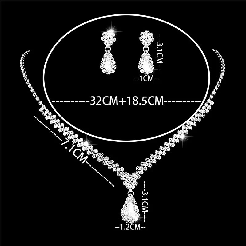 Juegos de collar y pendientes de cristal de diamantes de imitación con forma de gota de agua, 3 piezas, de moda sencilla, para mujer, boda, novia, juegos de joyas, accesorios de regalo