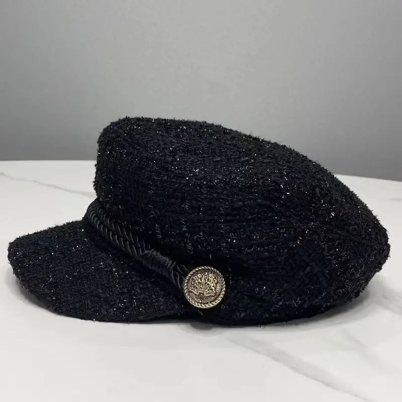 Moda Mujer Hombre Gorra Militar Primavera Otoño Gorras Marineras Negras Boina para Mujer Gorra Plana de Capitán Viaje Sombrero Octagonal Cadete