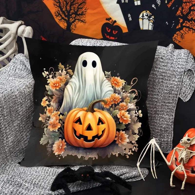 Funda de cojín de lino de Halloween, funda de almohada con temática de truco o trato, funda de almohada de calabaza y fantasma de dibujos animados, decoración para fiesta de Halloween 2025